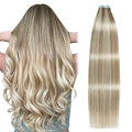 SUYYA Tape in Hair Extensions Human Hair Ash Blonde Highlighted Bleach Blonde 18 Inch 50g/pack 20pcs Straight Seamless Skin Weft Tape in Real Human Hair Extensions(18inch #P18/613)