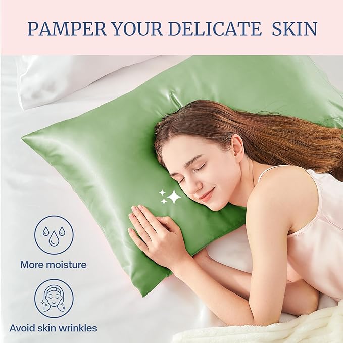 BEDELITE Satin Pillowcase for Hair and Skin, Super Soft and Cooling Similar to Silk Pillow Cases 2 Pack with Envelope Closure, Gift for Women Men(20"x36" King Size, Sage Green)