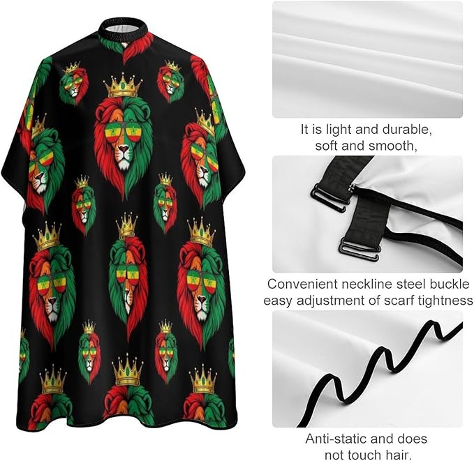 Women Rasta Flag Reggae King Lion Black Haircut Barber Cape Cover, Extra Large Hairdressing Apron for Home Stylists, Easy Clean