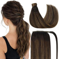 Ve Sunny Hair Extensions Ponytail Real Human Hair Wrap Around Clip in Ponytail Hair Extensions Straight Extensions Human Hair for Women Dark Brown Balayage Chestnut Brown 20inch 80G