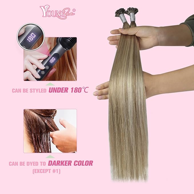 YoungSee K Tip Hair Extensions Real Human Hair Ombre Light Brown Balayage Blonde Ktip Real Hair Extensions Human Hair 24In 1G/S 50G