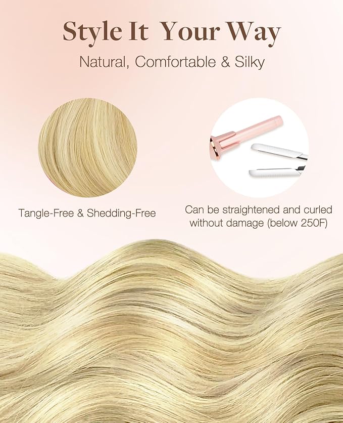 GOO GOO Invisi Edge Tape in Hair Extensions Human Hair, 18AT60A Pearl Ash Blonde Highlights10pcs injected with 10pcs classical tape ins, 16inch 50g, Virgin Remy Hair, Natural Look