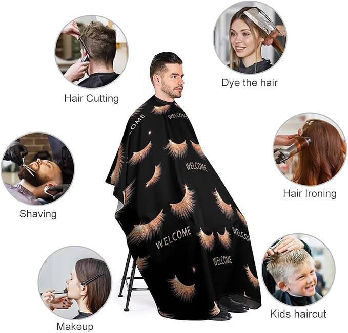 Extra Long Barber Styling Cape, Rose Gold Pink Eyelash Welcome Black Haircut Hairdressing Cloth Apron Hair Cutting Cloak for Hair Cutting