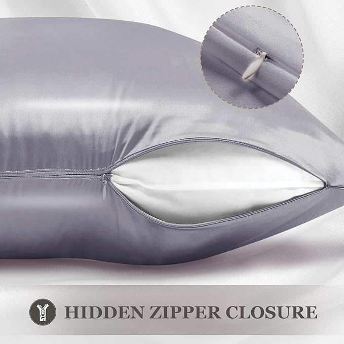 Adubor 100% Silk Pillowcase - Mulberry Silk Pillow Cases, 23 Momme 6A Grade Fibers, Silk Pillow Case for Hair and Skin Health, with Hidden Zipper (Standard 20''×26'', Light Gray, 1PC)