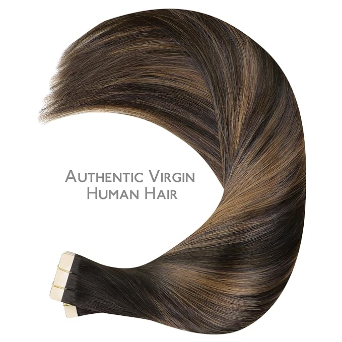 WENNALIFE Tape in Hair Extensions Human Hair, 40pcs 100g 18 inch Balayage Dark Brown Mixed Chestnut Brown Hair Extensions Real Human Hair Straight Tape in Extensions Invisible Human Hair Extensions