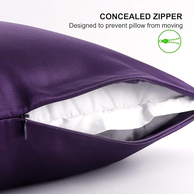 ALASKA BEAR Natural Silk Pillowcase, 100 Percent Mulberry Silk, Queen Size (1 Pack, Dark Purple)