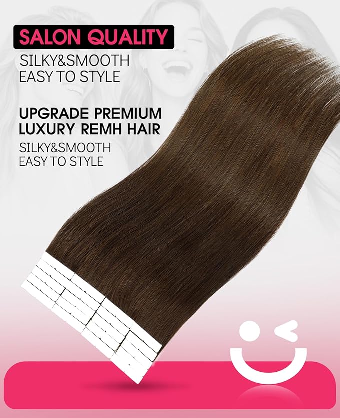 Youngsmile Invisible Tape in Hair Extensions Injection Human Hair Extensions #4 Chocolate Brown 18 Inch Injected Hair Tape in Extensions 20pcs 40g Straight (#4,18'')