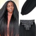 Seamless Kinky Straight Clip in Hair Extensions for Black Women Brazilian Virgin Human Hair Extensions 8Pcs Seamless Clip ins Human Hair with 18Clips Invisible PU Skin Weft 120g 26inch Natural Black