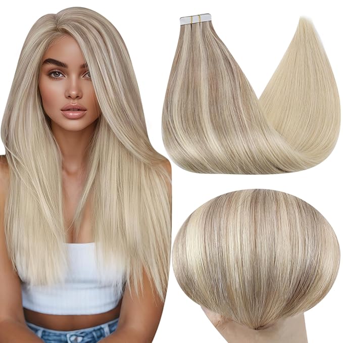 Full Shine Tape in Hair Extensions Human Hair Color 18/22/60 Blonde Tape in Extensions 12 Inch Invisible Seamless Extension Silky Straight Real Remy Skin Weft 20 Pcs 30 Grams