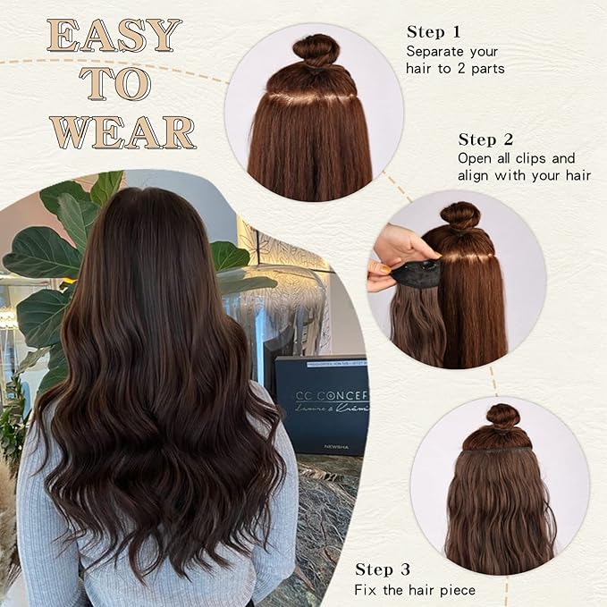 Clip in Hair Extensions, 20 Inch Medium Brown Mixed Golden Blonde Hair Extensions for Women 4PCS Curly Hair