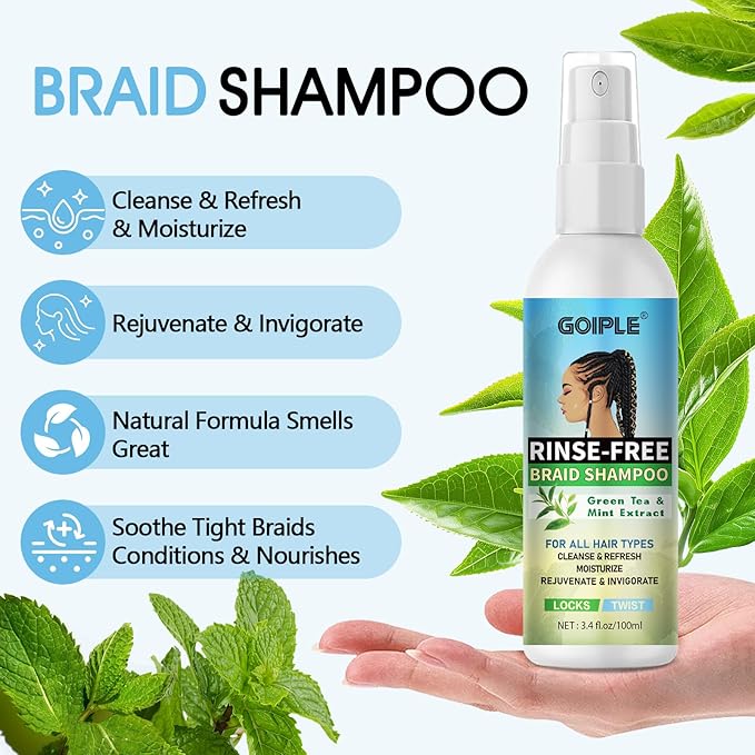Braid Spray Rose Mint for Dreads, Dreadlocks, Locks - Rose Water Braid Spray No-Water Braid Shampoo for Locs, Twists, Weaves - Rinse-Free Dreadlock Shampoo for Build-Up, Odor, Itch & Flakes 2PCS