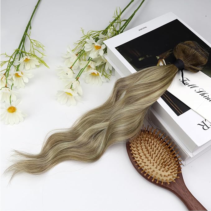 Full Shine Clip on Hair Extensions Human Hair 16 Inch Lace Clip in Extensions Real Human Hair Brown Ombre Ash Brown Mix Light Blonde Straight Remy Hair Extensions 3 Pcs 60 G