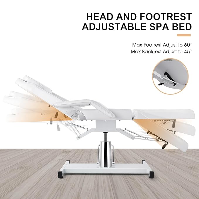Artist hand Professional Hydraulic Tattoo Bed Swivel aesthetician Chair Adjustable Beauty Esthetician Spa Table for Eyelash Facial Bed Extensions Salon Equipment (White)