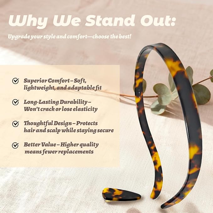 Hair Bands Eyewear-Friendly Design, Hairbands for Women - Non-Slip Thin Headbands with Teeth, No Pressure & No Headache Sunglasses Headband (Tortoiseshell)