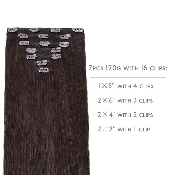 WENNALIFE Clip in Hair Extensions Real Human Hair, 24 Inch 120g 7pcs Light Dark Brown Hair Extensions Clip in Human Hair Remy Clip in Hair Extensions Real Human Hair Double Weft