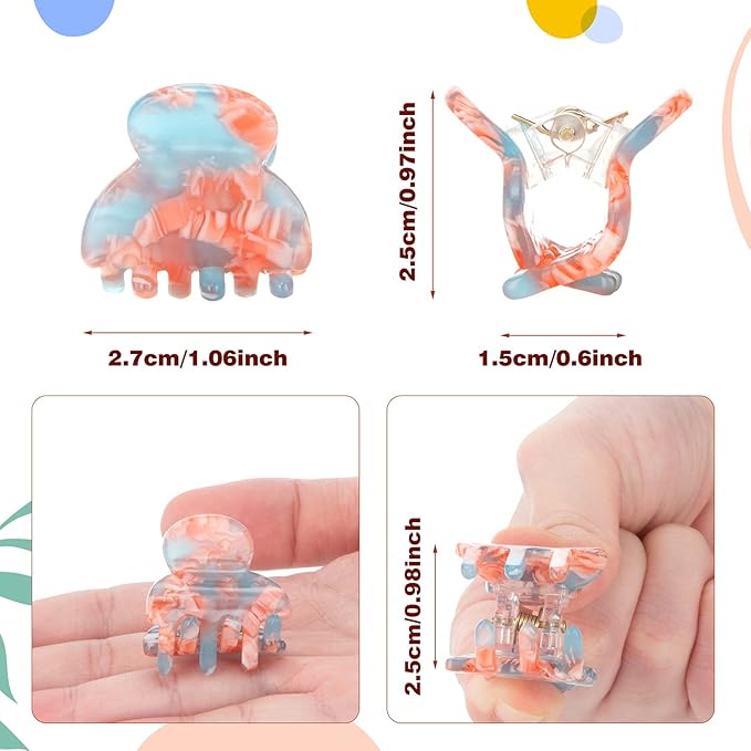 Cobahom 6Pcs 1.06 Inch Small Hair Clips Mini Hair Claws Tortoise Shell Jaw Clips Floral Hair Clips Acrylic Hair Jaw Clips Clamps for Women Girls, Spring Colors