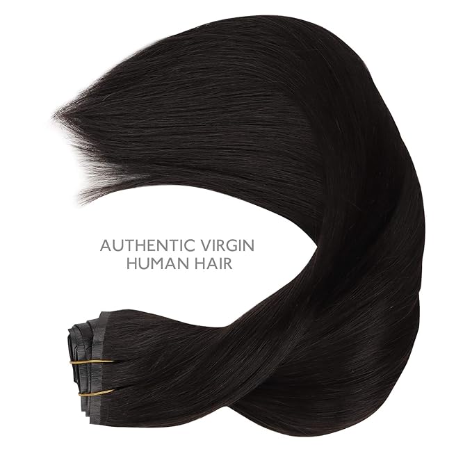 WENNALIFE Seamless Clip In Hair Extensions, 16 Inch 130g 7pcs Natural Black Hair Extensions Clip in Human Hair Invisible PU Skin Weft Natural Remy Human Hair Extensions
