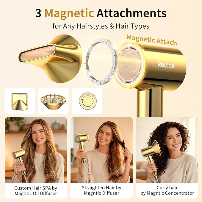 Hair Dryer High-Speed Ionic Blow Dryer with Magnetic Oil Diffuser & 200M Negative Ions for Fast Drying High-Speed Blow Dryer for Women Men Lightweight Quiet Hairdryer for Travel & Home Salon