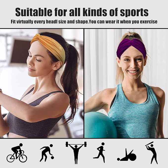 Yeshan 12 Pack Wide Twist Headbands for Women No slip Turban Headband Stretchy Criss Cross Head bands Yoga Workout Sport Hair bands Solid colors Bandana Headbands