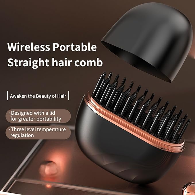 Mini Hair Straighteners, Portable Hair Straighteners Brush, 30s Fast Heating Mini Cordless Straightener with 3 Heat Settings, Rechargeable Hot Comb Heated Hairs Styling Brush, for Home Travel