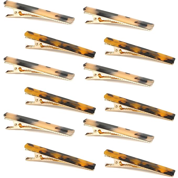Cobahom Leopard Print and Tortoise Shell Hair Clips - 12 Pack Metal Duck Teeth Pins for Styling, 2.36 Inch