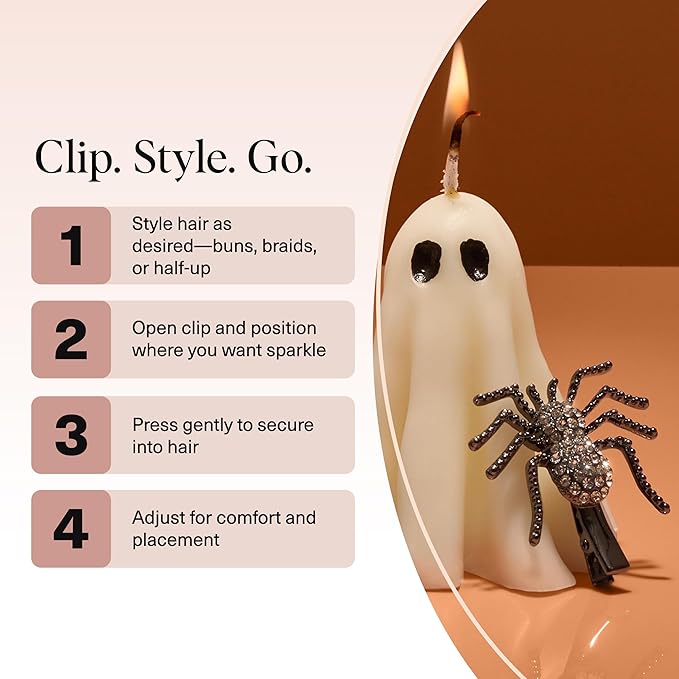 Kitsch Spider Hair Clips for Women – Rhinestone Hair Accessories with Strong Grip | Sparkly Barrettes for Styling & Everyday Hairstyles | Ideal Gifts for Women - 2 Pcs
