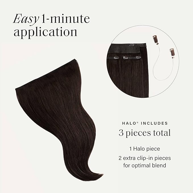 Luxy 100% Remy Human Hair – Halo Clip-In Hair Extensions –Natural Looking Volume & Length - One-Piece - Easy 5-Min Application 140 grams 16"Dark Brown Halo Clip-In