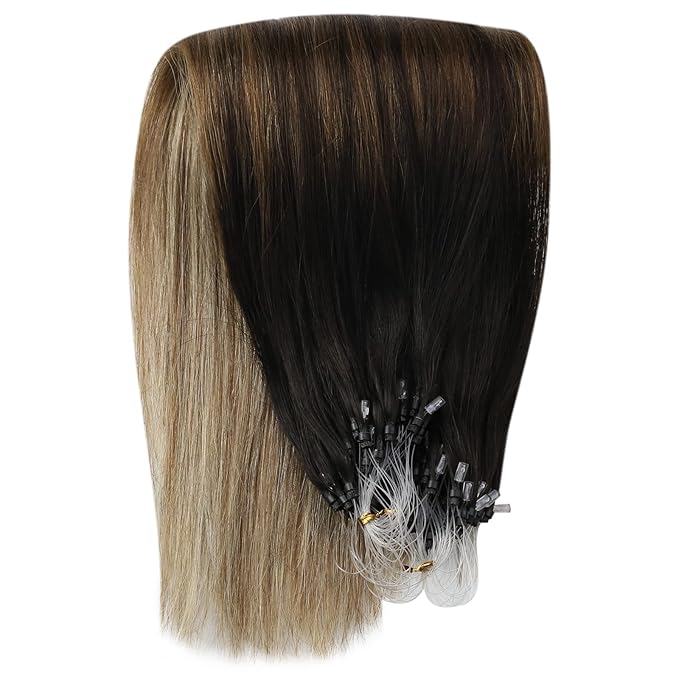 YoungSee Microlink Hair Extensions Balayage Micro Link Hair Extensions Human Hair Dark Brown Ombre Browns with Blonde Microbead Extension Human Hair Long Hair 24In 50g 50s Straight Hair Extension