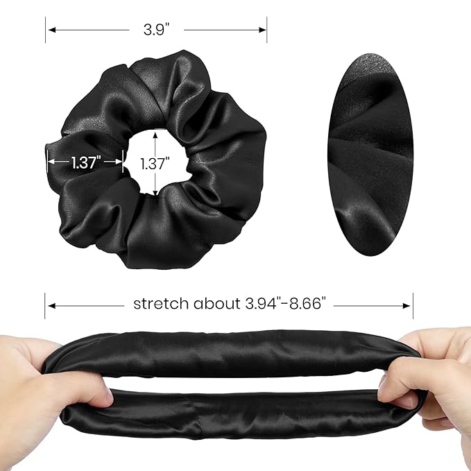 LILYSILK Silk Hair Scrunchies/Ties for Frizz & Breakage Prevention, 100% Mulberry, No Damage, Elastic ponytail Holders, 2Pc, Black&Rosy Pink