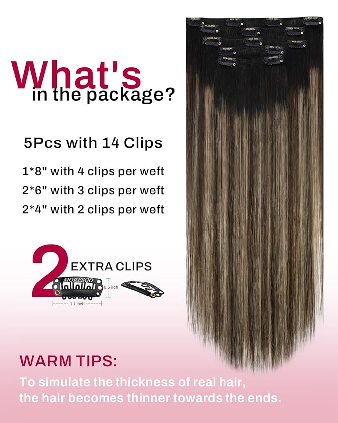 Moresoo Clip in Hair Extensions Real Human Hair Black to Blonde with Brown Human Hair Clip in Extensions Short Ombre Natural Black to Dark Brown with Golden Blonde 80g/5pcs 10 inch