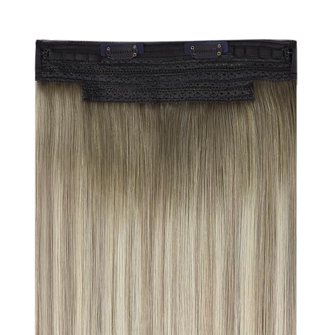 YoungSee 130G Wire Hair Extensions Human Hair Ombre Hair Extensions Wire Balayage Ash Blonde Ombre Platinum Blonde Fish Line Extension Real Human Hair for Women 22inch