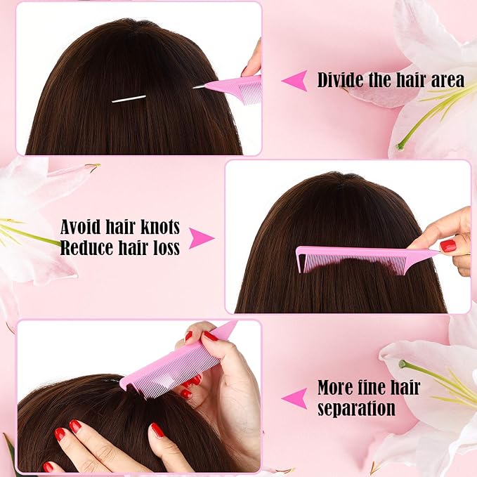 Patelai 30 Pieces Rat Tail Combs Bulk, Hair Teasing Fine Tooth Pintail Combs Braiding Hair Styling Tools with Steel Pin for Stylists Salon Teasing Sectioning Coloring Detangling(Black and Pink)