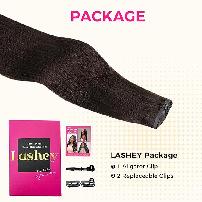 Lashey Seamless Clip in Hair Extensions Human Hair 110g 7pcs #2 Dark Brown Light Yaki Straight 22 Inch Remy Human Hair Clip in Extensions for Women