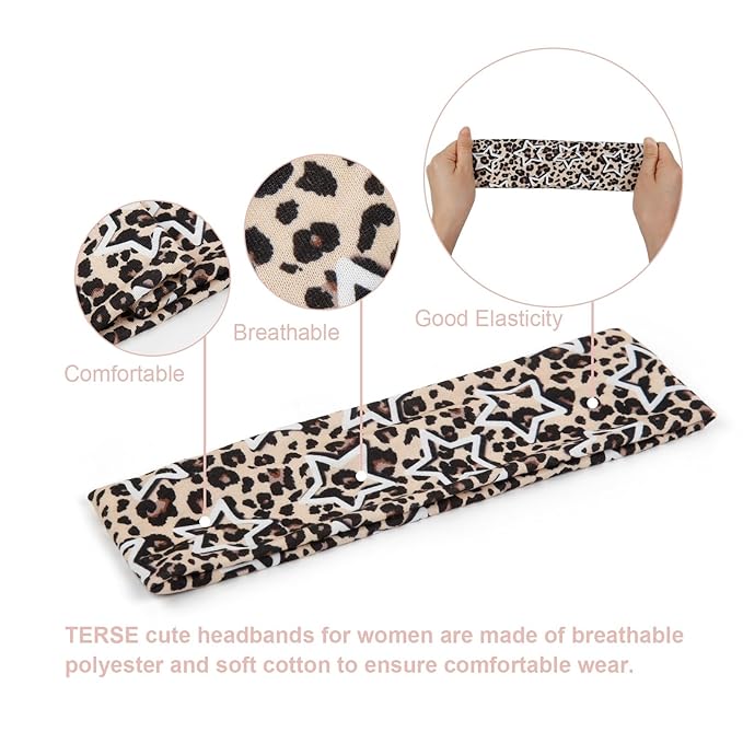 TERSE Leopard Headbands for Women Y2K Accessories: Trendy Women Head Bands with Cute Bow Star Cheetah Print, Stretchy Hair Bands 6PCS
