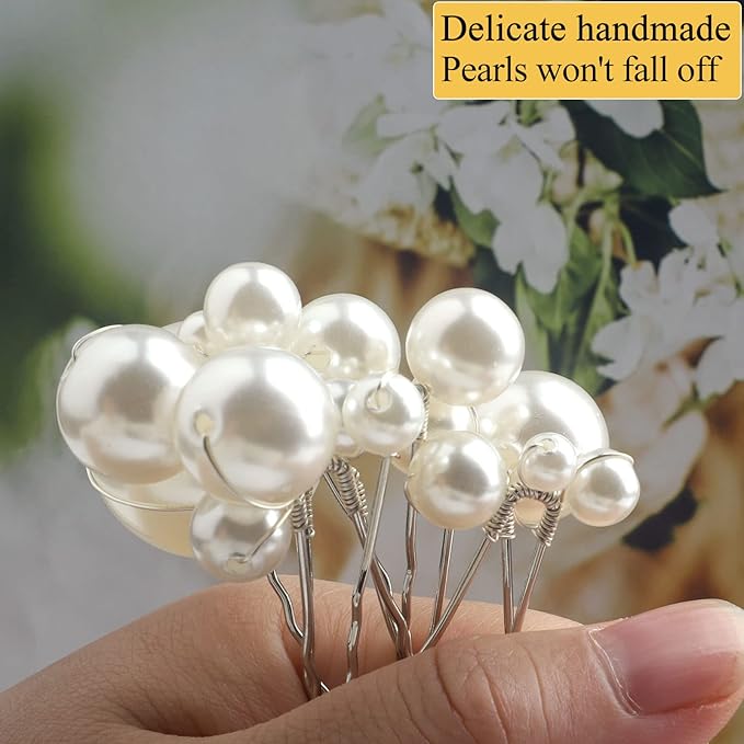 U Shaped Pearl Hair Pins for Wedding, Elegant Updo Hair Accessories for Bridal or Women, Set of 12 (Silver)