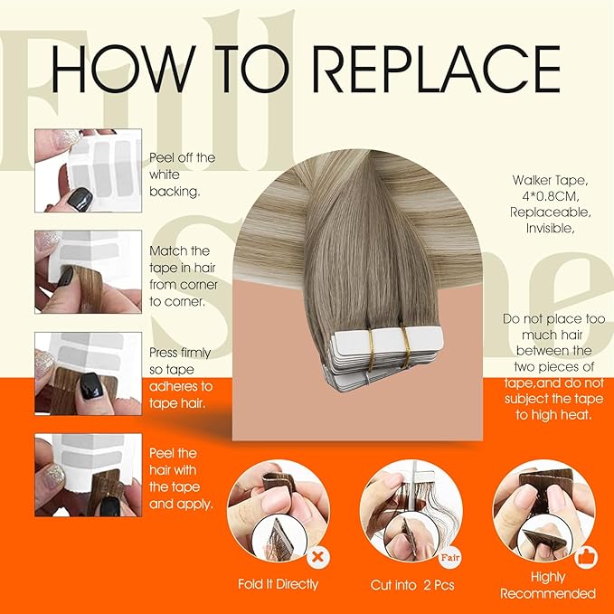 Full Shine Tape in Hair Extensions 20Inch Tape in Extensions Color 19/8/60 Grey Fading to Ash Brown And Blonde Remy Tape ins Human Hair Seamless Skin Weft for Women 50G Straight Hair Extensions 20Pcs