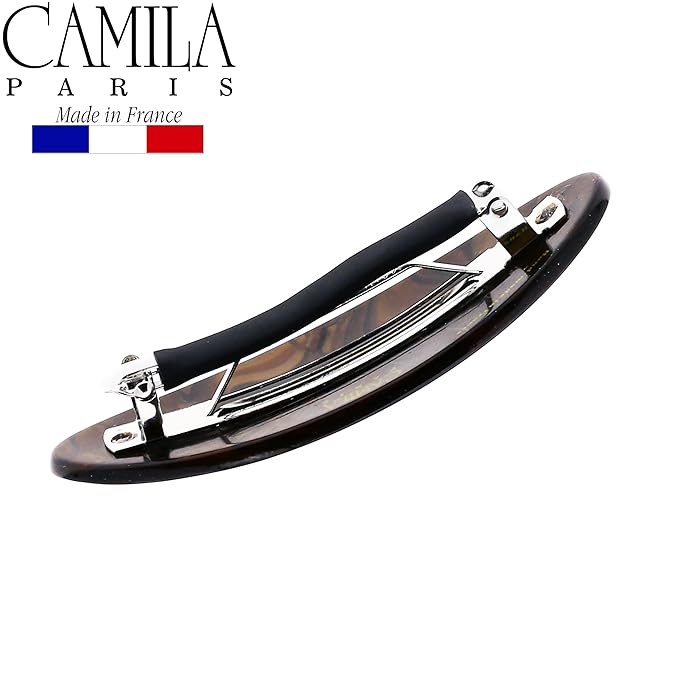 Camila Paris CP3884 French Hair Barrette Clip Handmade Oval Brown, Strong Hold Grip Hair Clips for Women, No Slip Rubberized Metal Closure, Durable Styling Girls Hair Accessories, Made in France