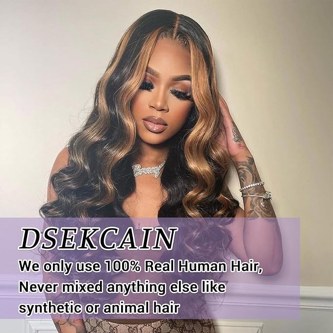 2x6 HD Lace Closure Human Hair Body Wave P1B/30 Highlight Brown Black Color Transparent Lace Closure 2x6 Long Deep Middle Part 100% Raw Virgin Human Hair 14 Inch 150% Density