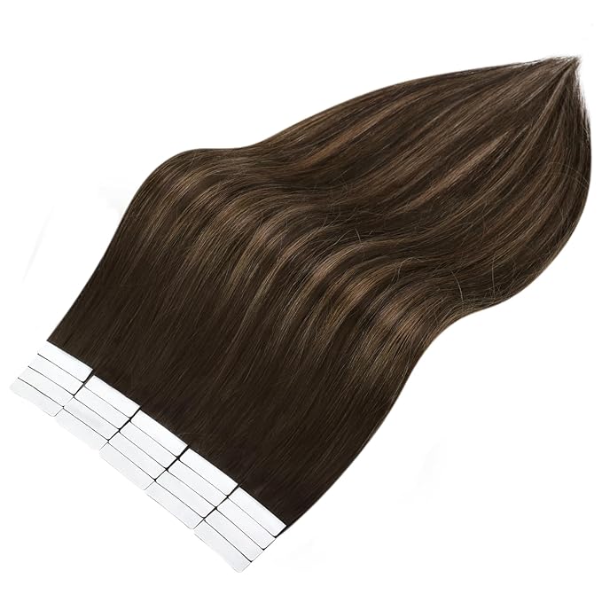Full Shine 20 Inch Tape in Extensions Color 2 Dark Brown to 8 Ash Brown and 2 Dark Brown Tape in Hair Extensions 100G 40 Pieces Invisible Soft Remy Skin Weft Brazilian for Women