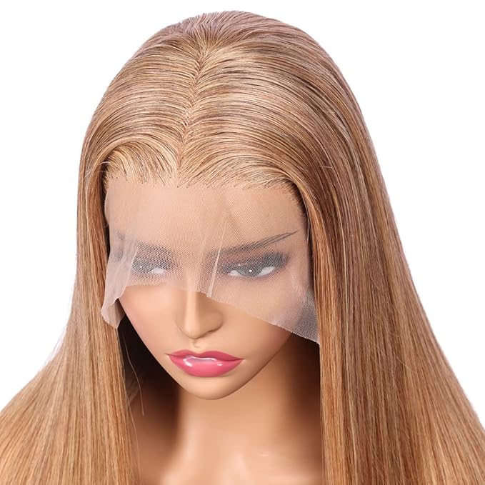 Honey Blonde Straight 13x4 Lace Front Human Hair Wigs with Baby Hair Pre Plucked Brazilian Virgin Hair Transparent HD Lace Frontal Wig for Black Women 180% Density 18 Inch