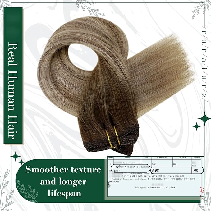 RUNATURE Balayage Clip in Hair Extensions, Real Human Hair Extensions Clip Ins, Double Weft Human Hair Clip in Extensions, Remy Natural Hair, 14 Inch 50g 3pcs #3/8/22 Walnut Brown to Blonde Balayage