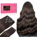 Wennalife Clip in Human Hair Extensions, 22 Inch 150g 9pcs Extensions Real Hair, Light Dark Brown Remy Ins Double Weft, #2A