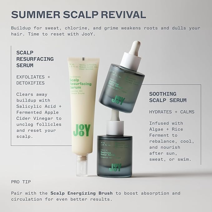 JooY Scalp Serum Duo | Soothing + Resurfacing Serum | Sensitive Scalp Relief + Pre-Cleanse Exfoliation | Niacinamide, Apple Cider Vinegar, Tea Tree, Salicylic Acid & Fermented Superfoods