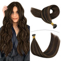 YoungSee I Tip Hair Extensions Human Hair Brown I Tip Hair Extensions Highlight Dark Brown with Brown Itip Human Hair Extension 20 Inch Highlight Pre Bonded Hair Extension Silky Straight 50s 50g