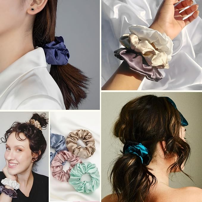 LILYSILK Silk Hair Scrunchies for Frizz&Breakage Prevention, 100% Mulberry Silk Hair Ties No Damage, Elastic Silk ponytail Holders, 1Pc, Black