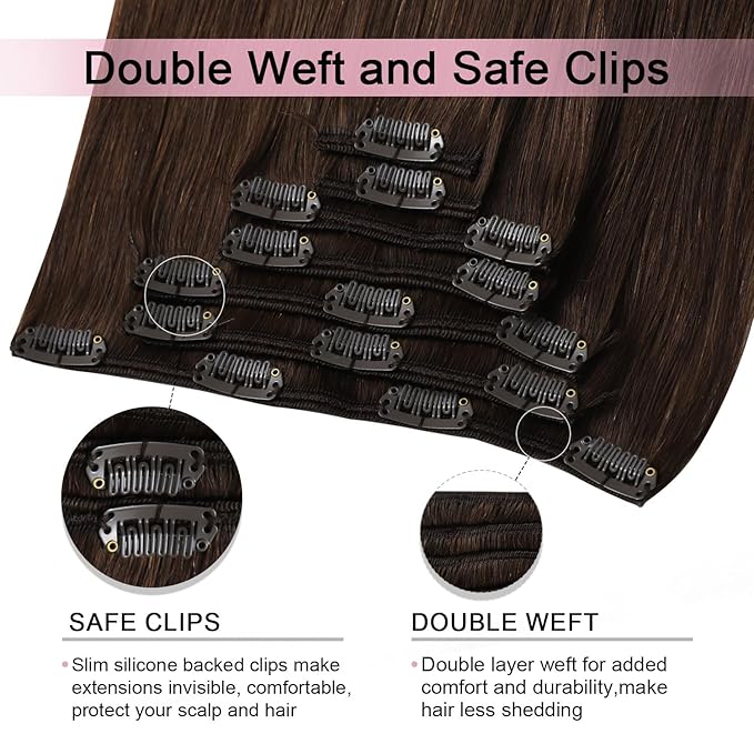 Pro2.0 Clip in Hair Extensions Real Human Hair 20inch 7pcs Color #4 Chocolate Brown Remy Real Human Hair Extensions Clip ins 120g Thick Seamless Double Weft for Women（#4a-20inch）