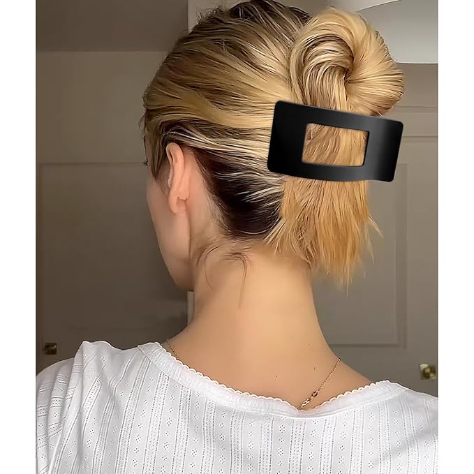 Velscrun Flat Hair Clips for Women Girls, 2 Styles 8 Pcs Lay Flat Claw Clips, Strong Hold French Duck Billed Large Side Hair Jaw Clip for All Hair Types, Fashion Trendy Hair Accessories Black