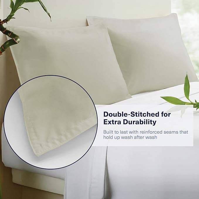 Kickoff Viscose Bamboo Pillowcase, Standard, Set of 2, 100% Organic Hidden Zippered Viscose Bamboo Pillow Case Standard Size, Cooling Pillow Cover for Hot Sleepers (20"x26", Soft Sage)