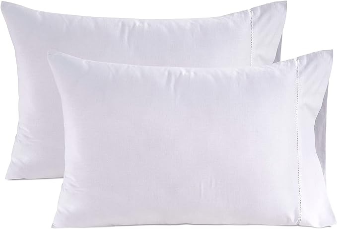 Lane Linen 100% Organic Cotton Pillow Cases Queen Size Set of 2 (20"x30") - Cotton Pillowcases Queen Size - Soft White Pillow Cases Set of 2 - Queen White Pillow Case Pack of 2 - White