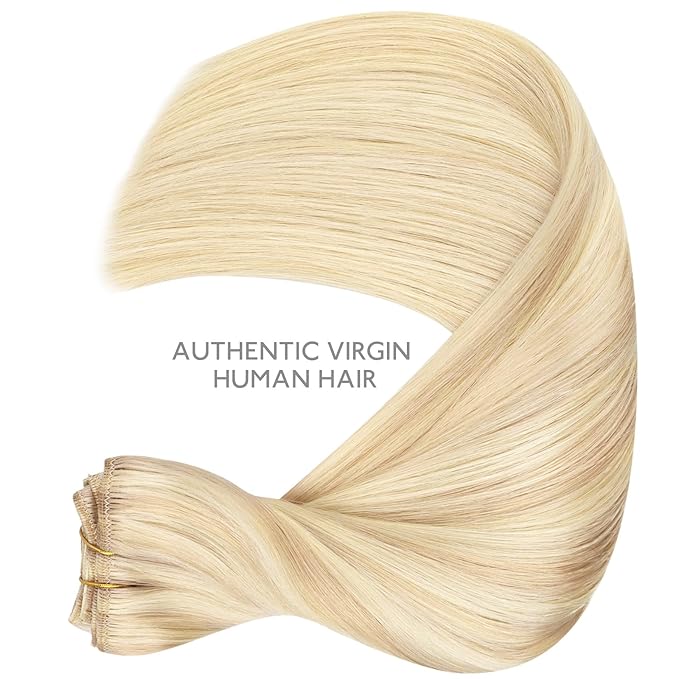 WENNALIFE Clip in Hair Extensions Real Human Hair, 20 Inch 150g 9pcs Balayage Light Wheat Platinum Blonde Remy Hair Thicker Double Weft Extensiones De Cabello Humano Con Clip Ins Straight Full Volume